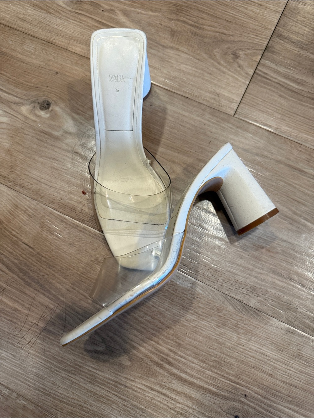 Zara Cream and Clear Strap Block Heel Mules - Picture 2 of 3